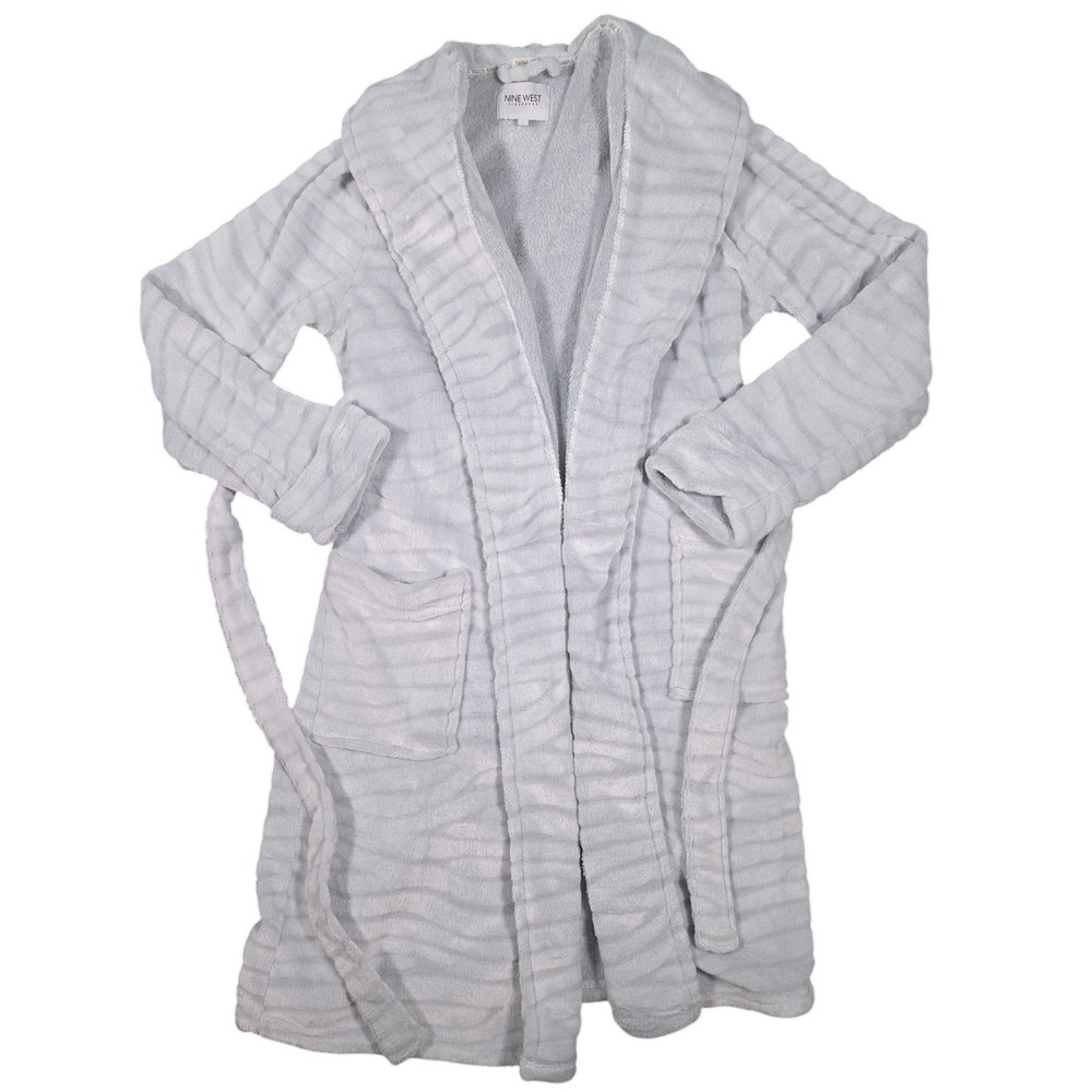 Nine West Sleepwear Women XL Plush Robe Zebra Stripe Shawl Collar Belted - Picture 2 of 5